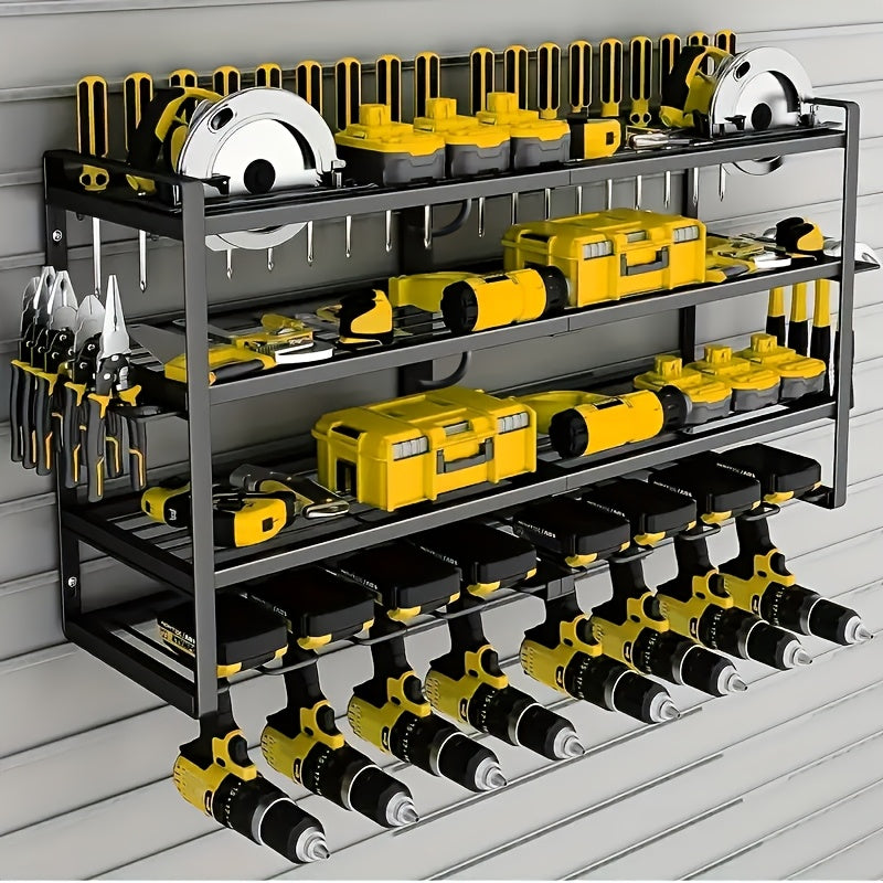 Garage Tool Organizer Wall Mount – Heavy-Duty Multi-Layer Power Tool Storage Rack with Hooks for Drills, Screwdrivers & Hammers | Workshop Wall Holder, Gift for Men & Husbands