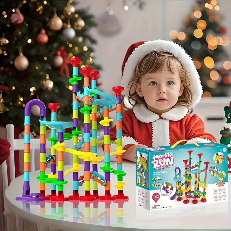 142pcs Marble Race Track Toys, Marble Run Set, Construction Building Blocks Game for Kids Birthday STEM Gifts, And Early Cognition, Hand Exercise, Parent-Child Interaction, Distinguish Colors, for Christmas Gifts, Best Gift for Holidays