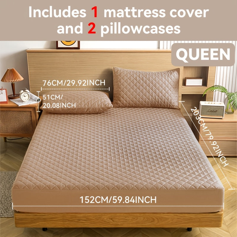 Waterproof Mattress Protector with Embossed Design – Non-Slip Thickened Cover, 21" Deep Pocket, Optional Pillowcase, Twin Full Queen King, 19 Colours