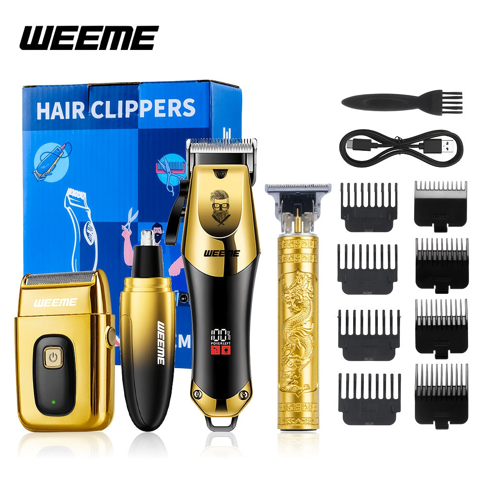 WEEME 1pc/2pcs/3pcs/4pcs Men'S Electric Hair Clipper Kit, Featuring USB Rechargeable Operation, Precision Adjustable Blades, And Clear LCD Display In A Portable Compact Design For Home Grooming, Perfect Barber-Grade Father'S Day Gift.