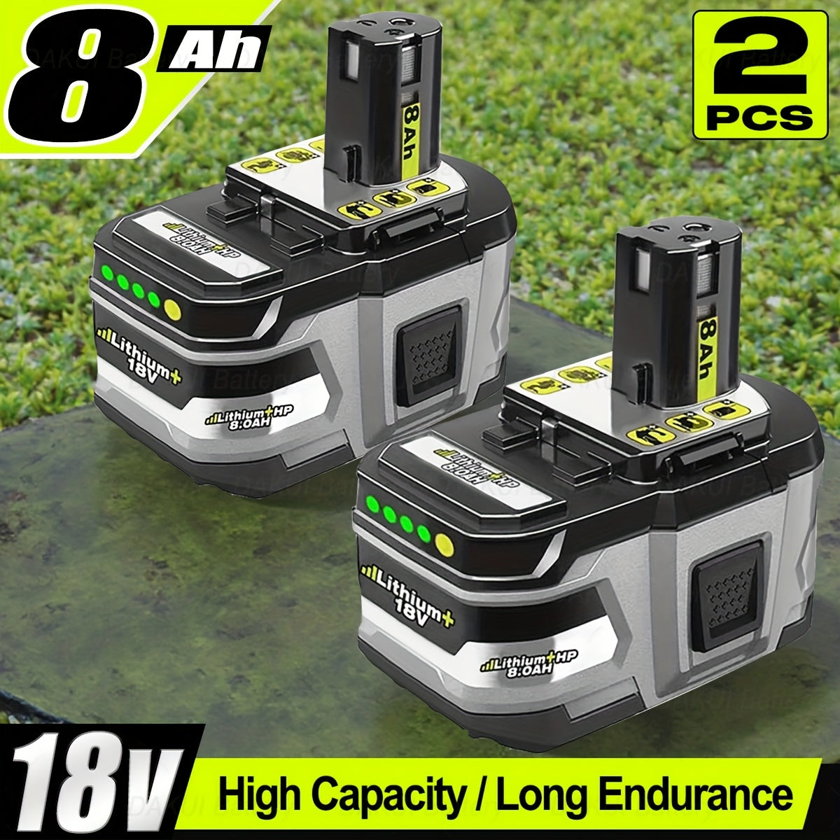 8Ah 18V Lithium Ion Battery Compatible with Ryobi 18V ONE+, Replacement for P108 P102 P103 P104 P105 P107 P109 P122, Rechargeable Cordless Tool Battery with Charge Indicator & Overload Protection