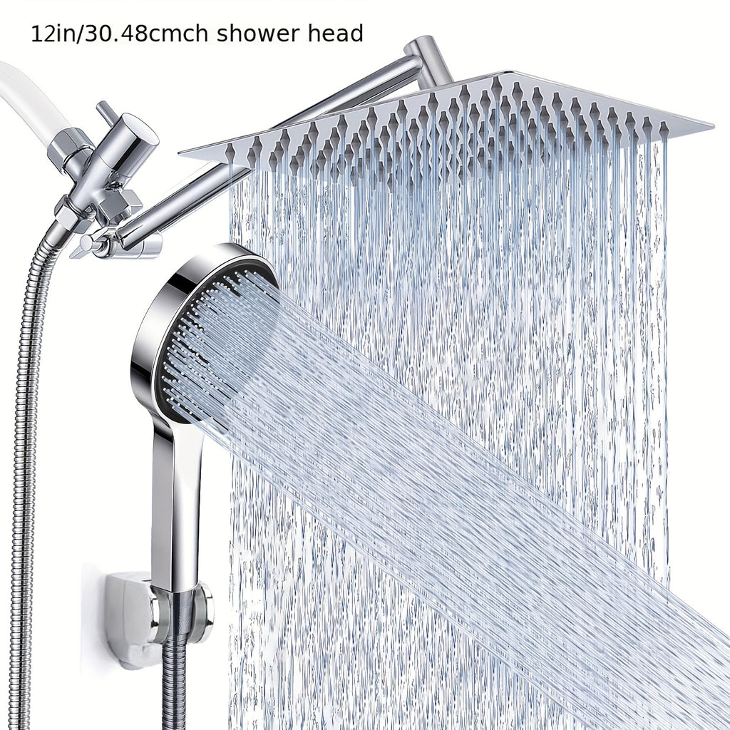 Shower Head, High Pressure Rainfall/Handheld Shower Combo with 11'' Extension Arm, 9 Settings, Anti-Leak Shower Head with Holder, Height/Angle Adjustable, Chrome, Matte Black