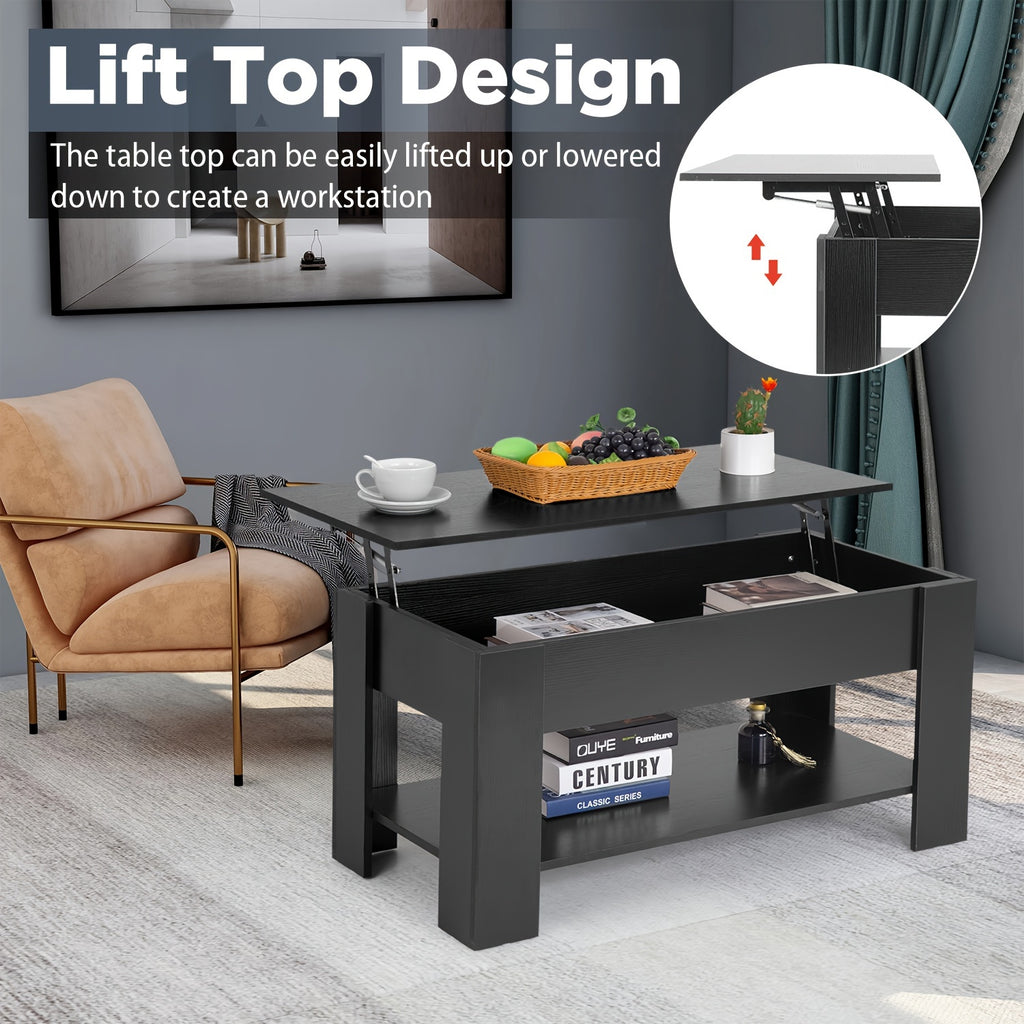Coffee Table, Lift Top Coffee Table with Large Hidden Storage Shelf, Lift Tabletop Dining Table for Living Room, Home Small Space