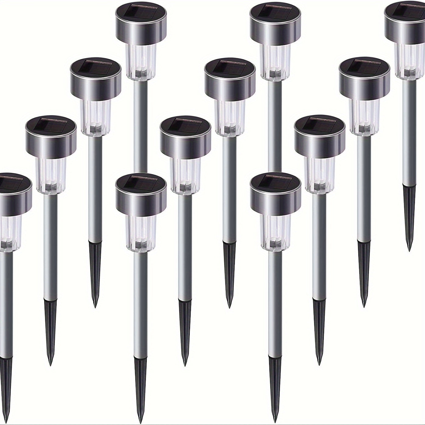 Value Pack 16 Pack Solar Lights, Stainless Steel Metal, Removable Detachable Solar Panel & Foldable, Crystal Embellishment, 2000mAh Lithium Battery, Light Sensor Control, for Garden Patio Sidewalk Driveway Backyard Lawn