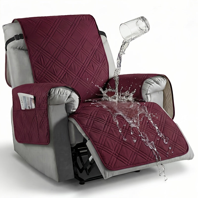 Recliner Cover Sofa Protector Quilted with Pockets & Elastic Straps, Pet Scratch-Resistant Washable Furniture Cover, Easy Install – Armchair Slipcover for Home Decor, Mother's Day Gift
