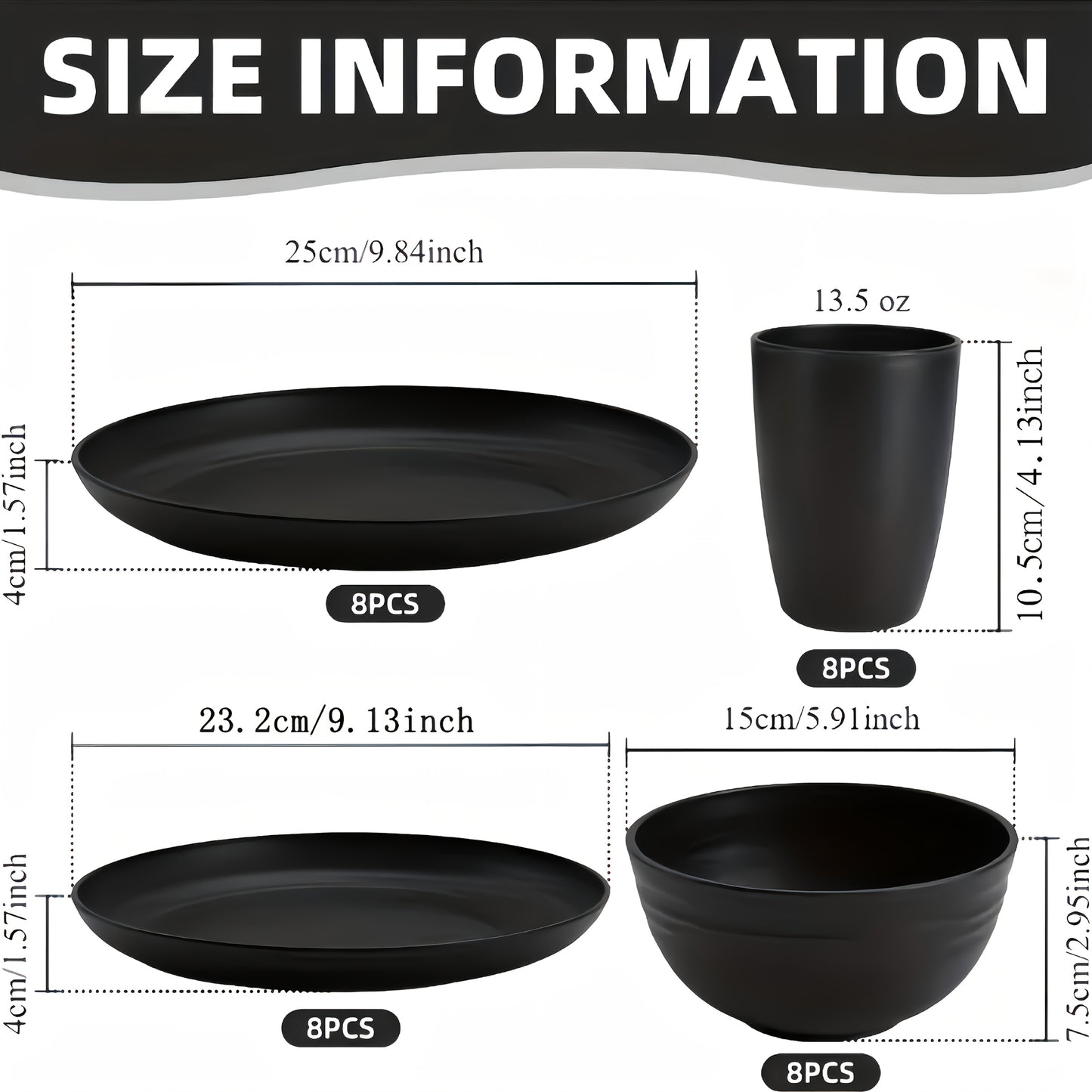 Wheat Straw Dinnerware Set 16 or 32 Piece Unbreakable Dish Set with Plates, Bowls & Cups - Dishwasher Microwave Safe Lightweight Tableware for Camping, Everyday Use & Gifts for Men