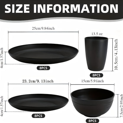 Wheat Straw Dinnerware Set 16 or 32 Piece Unbreakable Dish Set with Plates, Bowls & Cups - Dishwasher Microwave Safe Lightweight Tableware for Camping, Everyday Use & Gifts for Men