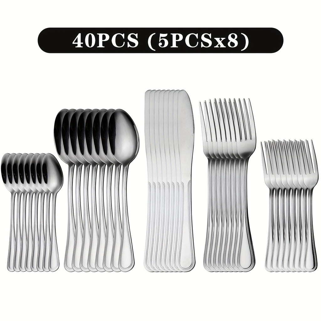 20/22/24/40/60/80/120pcs Stainless Steel Cutlery Set, Suitable for Home Kitchen Restaurant Hotel, Kitchen Utensils Set, Mirror Polished, Dishwasher Safe, Perfect for Gifts And Weddings. Local Warehouse, Kitchen Additions