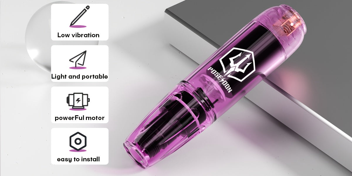 Wireless Tattoo Pen Kit for Beginners – POSEIDON Complete Tattoo Gun Set with Power Supply, 20pcs Cartridge Needles, 11 Colour Inks & LCD Display | Valentine's Day Gift
