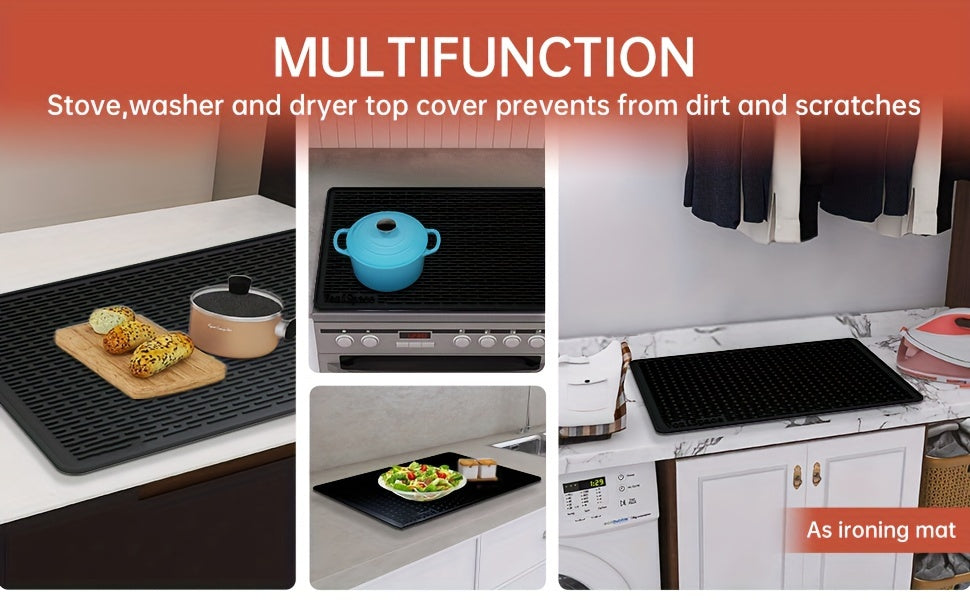 1pc Extra Large Silicone Stove Top Cover Mat, 28"x20" Heat Resistant Cooktop Protector for Glass Stovetop, Flat RV Range Cover, Multipurpose Countertop & Dish Drying Mat, Black