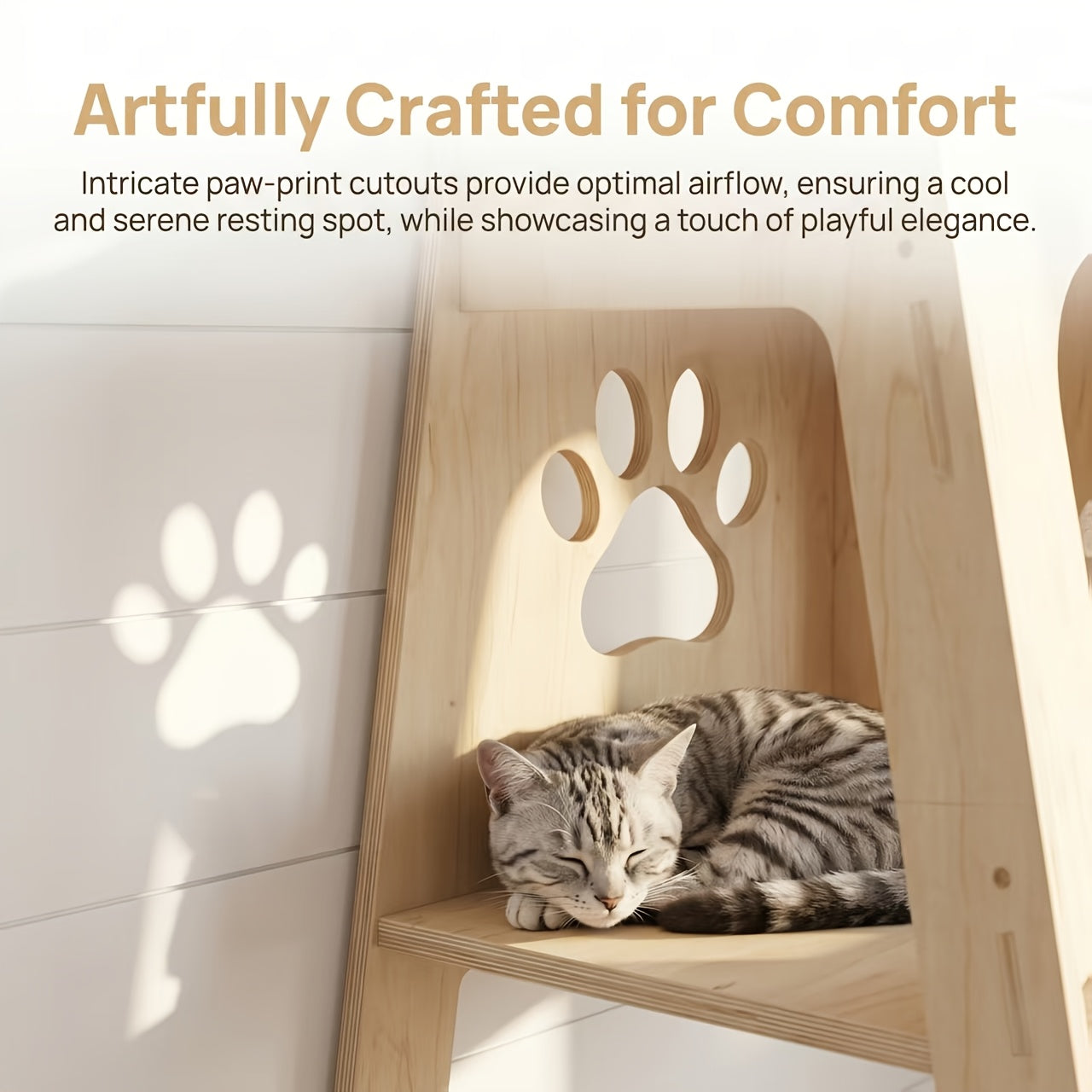 Wall Mounted Indoor Cat Tree Tower for Large Cats And Kittens, 59 Inch Wood Cat Tree with Spacious Cat Cave, Scratching Board And Pom-Pom Toy, Space-Saving Cat Furniture for Small Apartments, Canadian Stock
