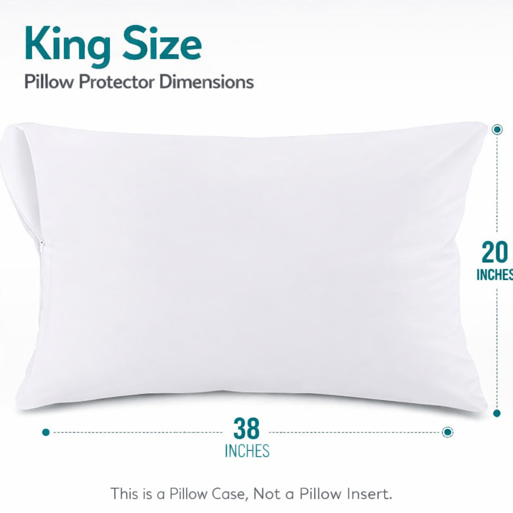 Pack of 4 Waterproof Zippered Pillow Protector, Soft and Nioseless Pillow Protector with Zipper - Waterproof and Machine Washable - Breathable Pillowcases - Protects Pillows from Dirt, Dust and Debris - Zippered Pillow Encasement, Available in Queen, Stan