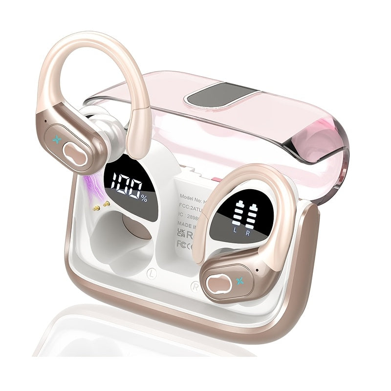 Sporty Wireless Earbuds with 75 Hours of Battery Life, Featuring Stereo Sound And Deep Bass, Designed with Ear Hooks. Includes an ENC Noise-Cancelling Microphone, Perfect for Workouts, Running, Parties, Or As Gifts