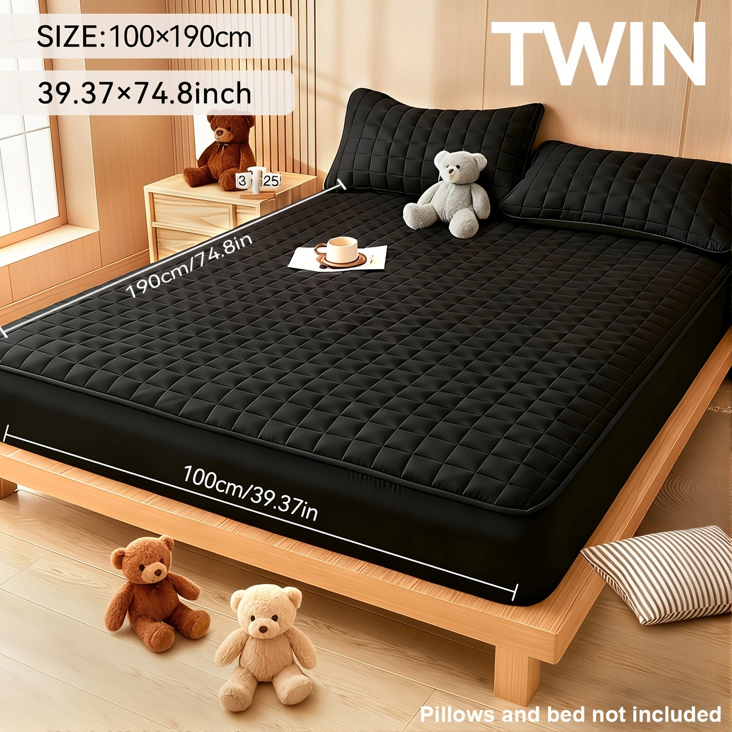 Waterproof Mattress Protector Cover Fitted Sheet Thickened Breathable Mattress Topper Pad Twin Full Queen King Size Bedroom Guest Room Hotel Comfortable Durable Bed Cover