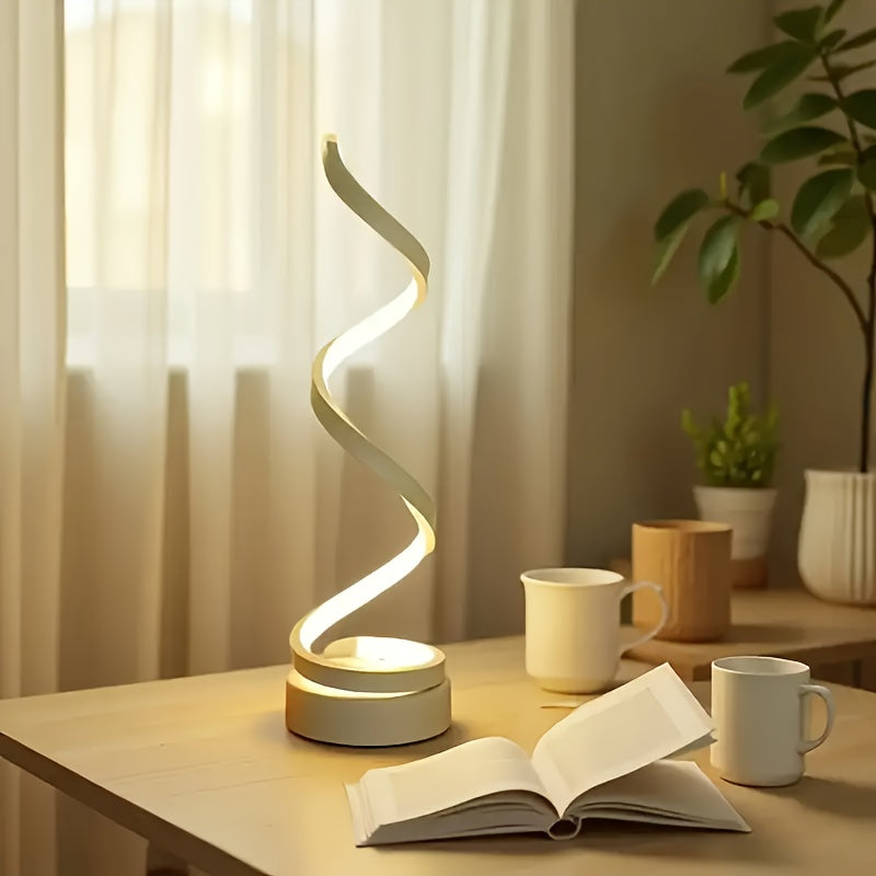 2/1pc Bedside Table Lamp For Bedroom - 3 Way Dimmable Touch Lamp USB C Charging Ports, Modern Minimalist Dimmable Spiral Table Lamp For Living Room, Desk, LED Bulb Included, Available In 1pc (Black/White)