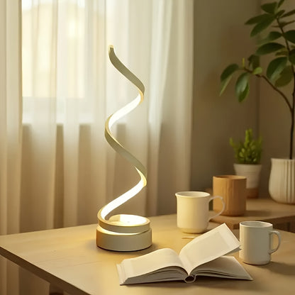 Dimmable Spiral Touch Table Lamp with USB-C Charging Port – 3-Way Dimming, LED Bulb Included, Modern Minimalist Bedside Desk Lamp for Bedroom & Living Room, Black or White