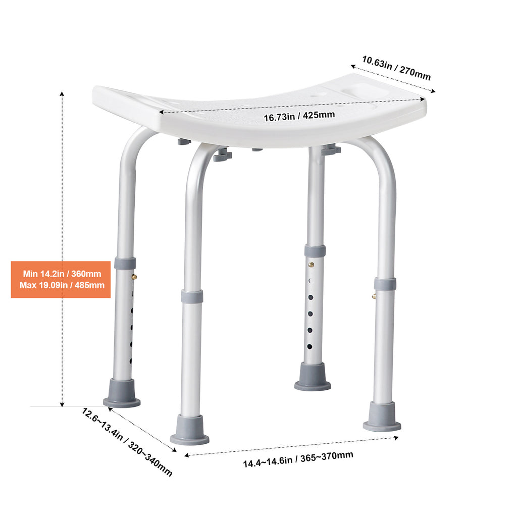 VEVOR Shower Chair, Adjustable Height Shower Stool, Shower Seat for Inside Shower or Tub, Non-Slip Bench Bathtub Stool Seat for Elderly Disabled Handicap, 350 LBS/ 500 LBS Capacity, No handrails/With handrails