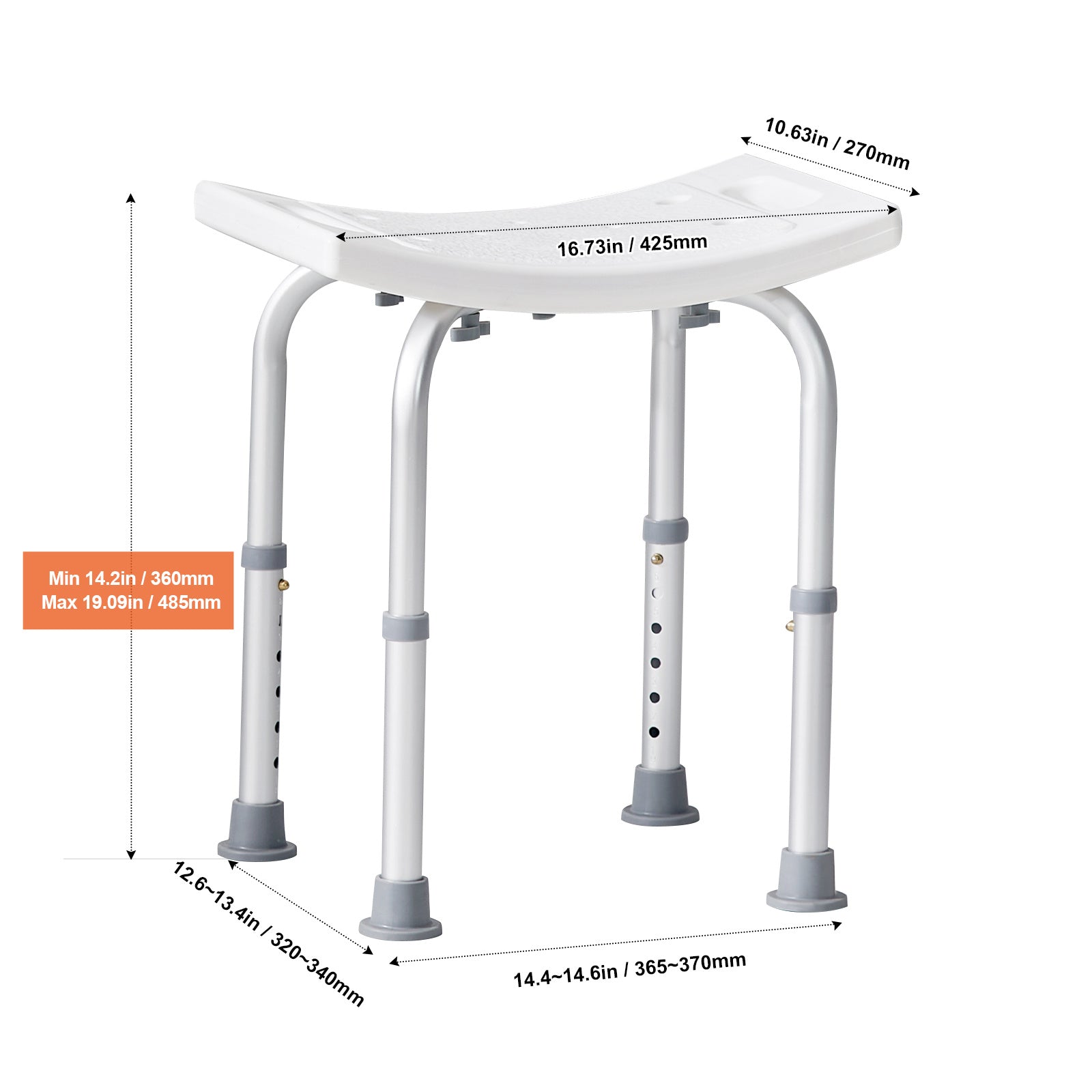 VEVOR Shower Chair, Adjustable Height Shower Stool, Shower Seat for Inside Shower or Tub, Non-Slip Bench Bathtub Stool Seat for Elderly Disabled Handicap, 350 LBS/ 500 LBS Capacity, No handrails/With handrails
