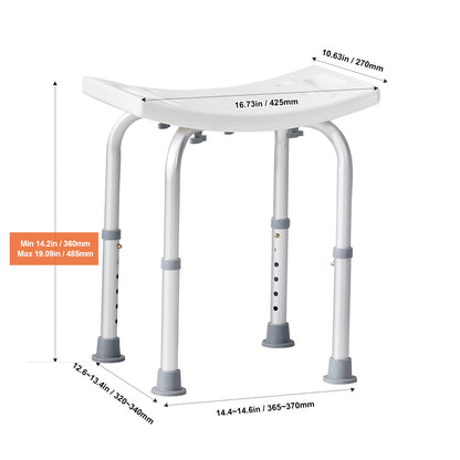 Shower Chair for Elderly & Disabled with Adjustable Height – Non-Slip Bathtub Bench Seat, 350/500 LBS Capacity, Aluminum Alloy, Shower Head Holder & Storage Bag Included, Optional Handrails | VEVOR