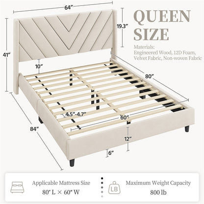 Upholstered Platform Bed with Tufted Headboard Wing Edge Wooden Slats Queen Full Bed Frame 800lb Capacity Beige Dark Gray Light Gray Pink - Canada