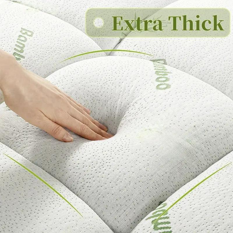 Bamboo Extra Support Mattress Topper- Quilted Fitted Mattress Pad Pillow Top Mattress Cover with Deep Pocket Up to 21 Inches 1000GSM Or 1500GSM Mattress Pad
