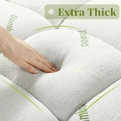 Quilted Bamboo Mattress Topper Extra Support 1000GSM 1500GSM Pillow Top Mattress Pad Cover Deep Pocket 21 Inches Fitted Breathable Cooling Bed Topper for Full Queen King Size Canada