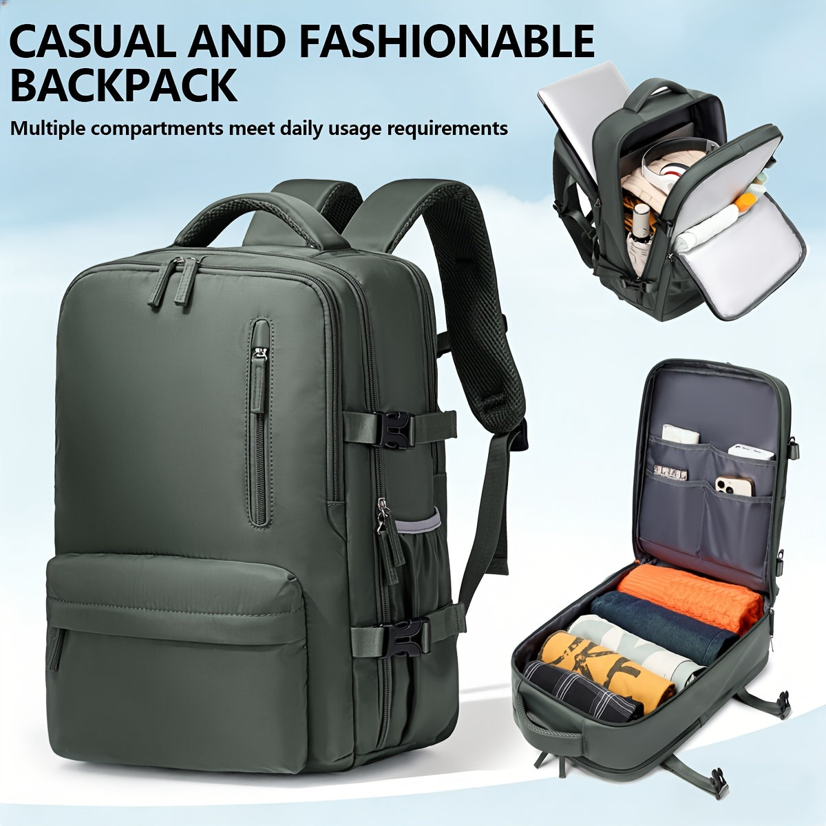 Business Commute Backpack Large Capacity Polyester with 15.6" Laptop & Tablet Compartment, Multiple Pockets & Sturdy Zippers – Durable Travel Bag for Men & Women | ShopVora CA
