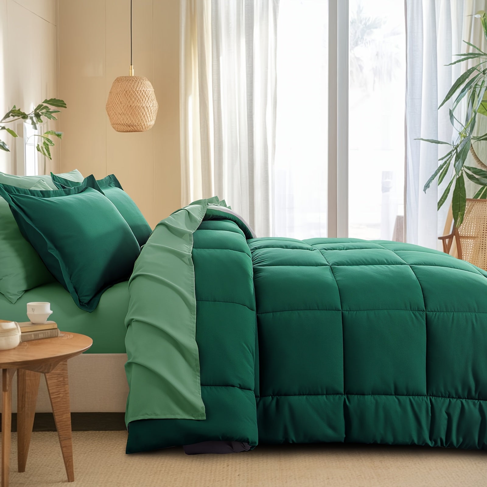 7pcs Reversible Bedding Set Soft Microfiber – Lightweight Breathable Comforter Flat Sheet Fitted Sheet & Pillowcases, All-Season Family Bedding Gift Set