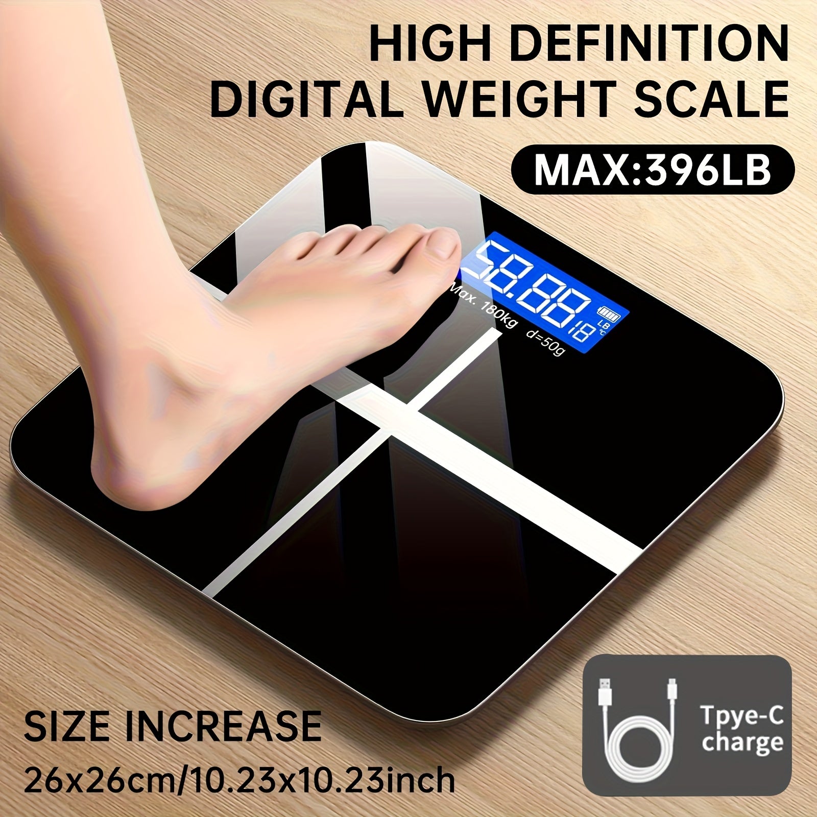 Weight ScaleHigh-precision Electronic Scale, 400-pound Digital Bathroom Scale, Large Backlit LCD Display And Temperature Display Type-C Charging Included Ultra-wide Platform (can Be Switched to Kilograms Or Pounds) Automatic Power-off, Holiday Gifts