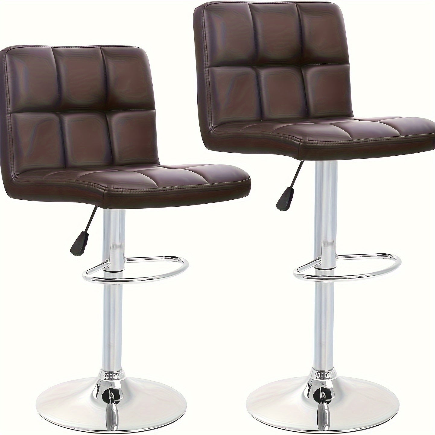 Adjustable Swivel Bar Stools Set of 2 with Back Support - Hydraulic Height PU Leather Armless Bar Chairs, Galvanized Steel Frame, Modern Kitchen Counter & Living Room Seating