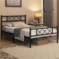 ALDEN DESIGN Bed Frame, Metal Platform Bed with Cross-design Headboard, Bed Base, Metal Bed Frame with Footboard for Bedrooms, Guest Rooms, Dormitories, Apartments, Black/White,Twin/Full/Queen Size