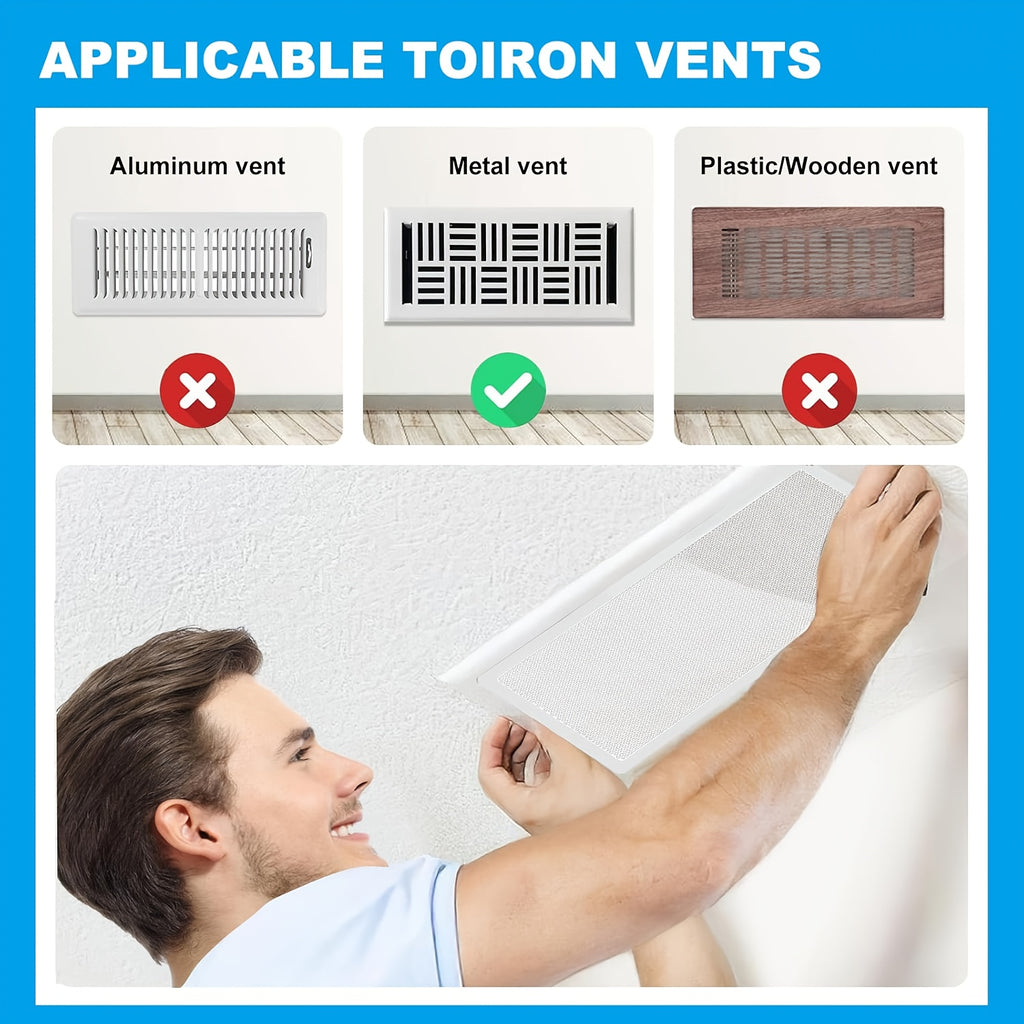 Insect & Rodent Proof Magnetic Vent Covers 6-Pack – 4x10" Heavy-Duty PVC Grid Screen for Floor, Ceiling & Wall HVAC Registers, White or Black, Easy No-Tool Install