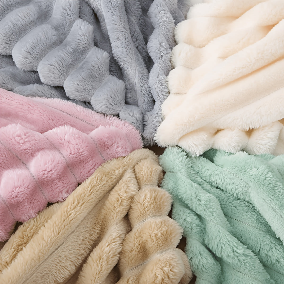 Faux Fur Rabbit Blanket Set of 2 – 260GSM Striped Luxury Plush Throw, OEKO-TEX Certified, Machine Washable, Cozy Sofa & Bed Blanket for Women & Men, Multiple Colours