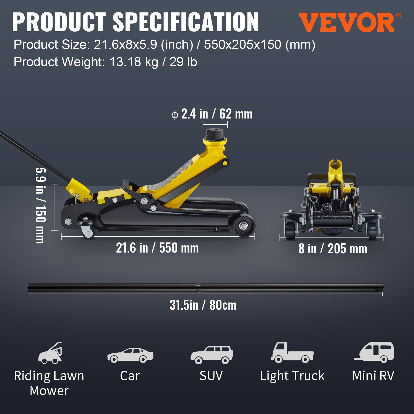 VEVOR Floor Jack, 2.5 Ton Low Profile Floor Jack, Heavy-duty Steel Racing Floor Jack With Single Piston Lift Pump, Floor Jack Lifting Range 3.35"-14.96"