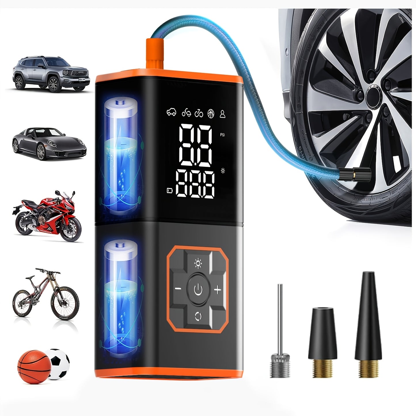 Cordless Digital Air Pump Portable Tire Inflator, One-Button Auto Inflate & Deflate for Car Tires Basketballs Swimming Rings, Fast Charging Wireless Air Compressor with LED Display