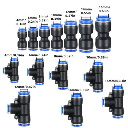Straight Push-In Pneumatic Fittings for PU & PE Air Tubing – Quick-Connect & Quick-Release Air Hose Couplings, 4/6/8/10/12/14/16mm Sizes for Air Compressor Lines, Workshop & DIY Projects