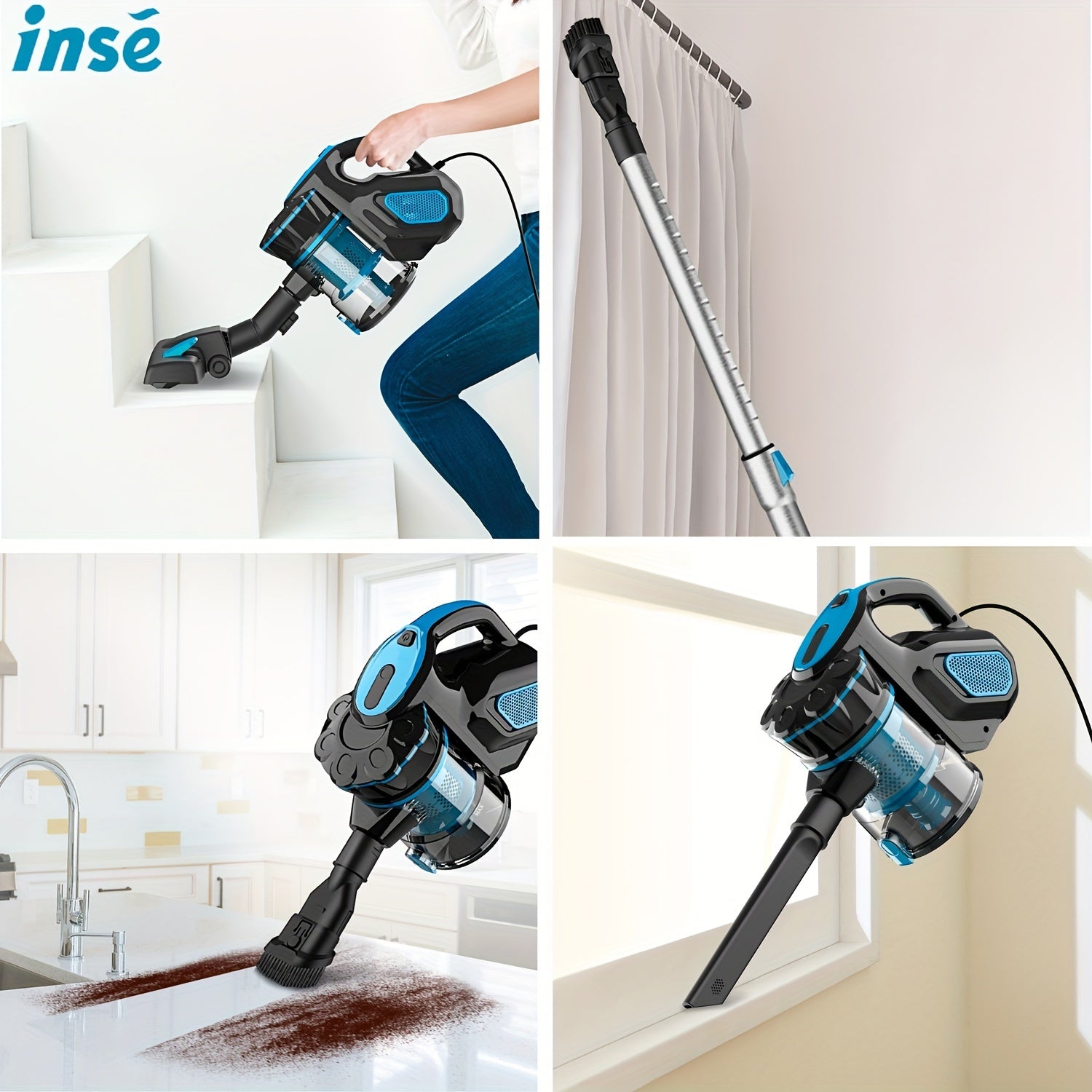 INSE Corded Stick Vacuum Cleaner, Corded Vacuum Cleaner with 600W Powerful Motor 18000Pa Handheld Vacuum Cleaner for Home Pet Hair Hard Floor