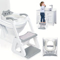 2-IN-1 Potty Training Toilet Seat with Step Stool for Toddler, Stability Training Potty Seat for Kids Boys Girls with Splash Guard And Anti-Slip Pad, Adjustable Ladder & Potty Seat Height, Grey