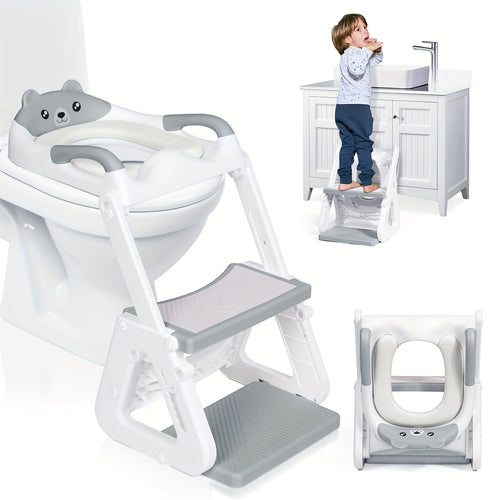 Stability Potty Training Toilet Seat with Step Stool 2-in-1 for Toddlers Boys & Girls – Adjustable Ladder & Seat Height, Splash Guard, Anti-Slip Pad, Grey – Safe & Sturdy Kids Toilet Trainer