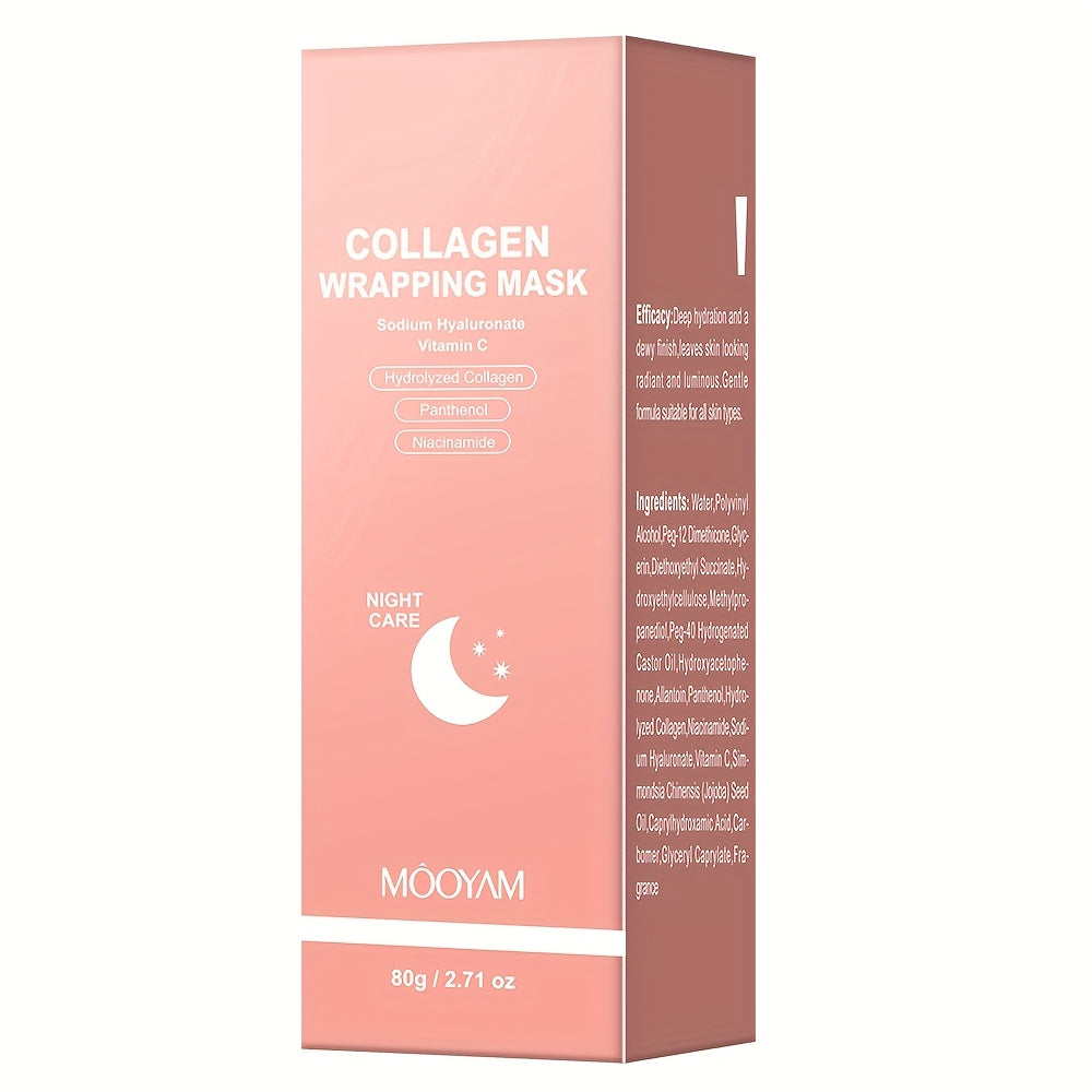 Nighttime Collagen Mask with a Brush for Improved Elasticity And Hydration, Featuring Hydrolyzed Collagen, Niacinamide, Sodium Hyaluronate, And Vitamin C - Formulated for Korean Skincare, 2.71 Ounces
