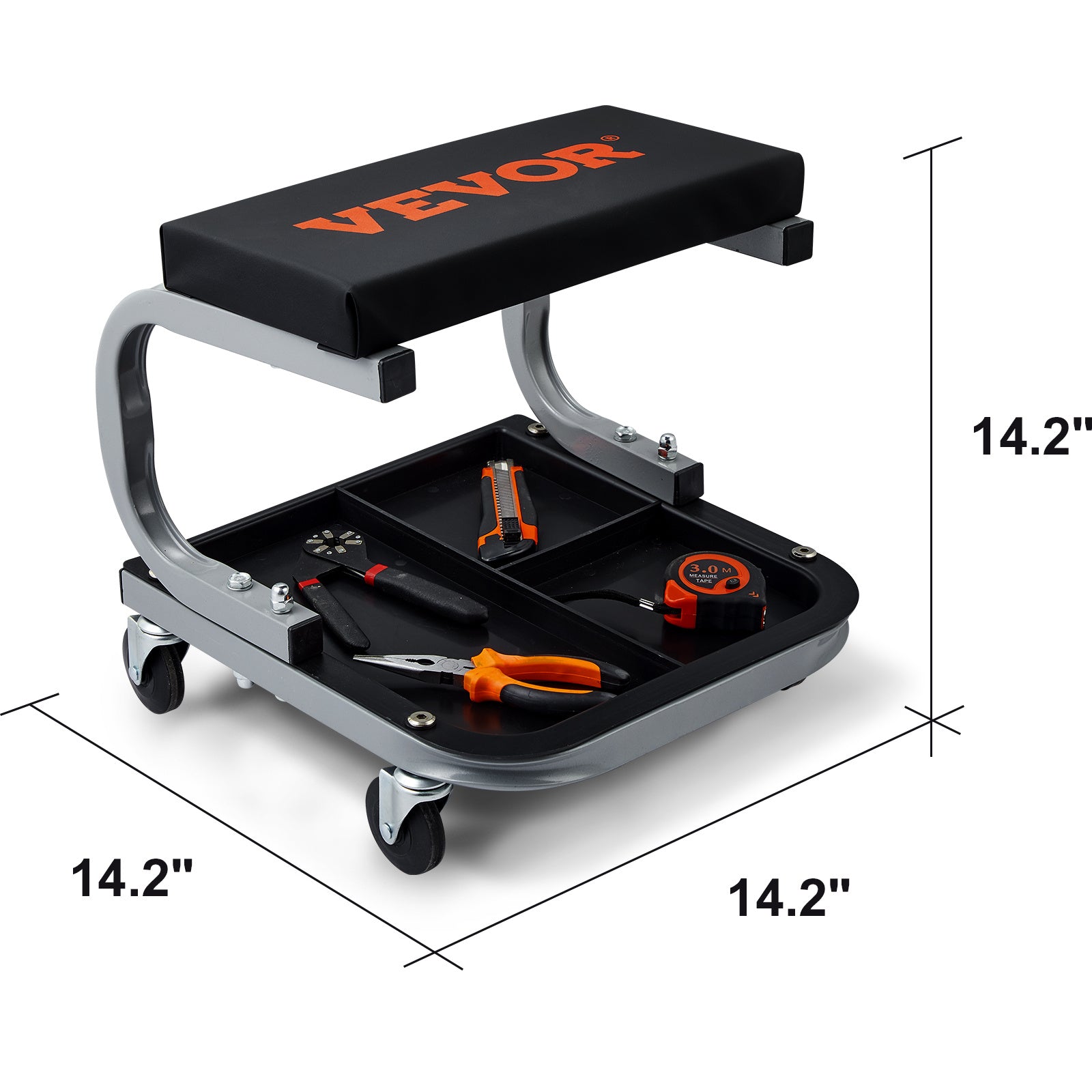VEVOR Rolling Creeper Garage/Shop Seat, 250 LBS Capacity Padded Rolling Workshop Stool with Tool Tray Storage, Mechanic Stool for Garage, Shop, Auto Repair, Black