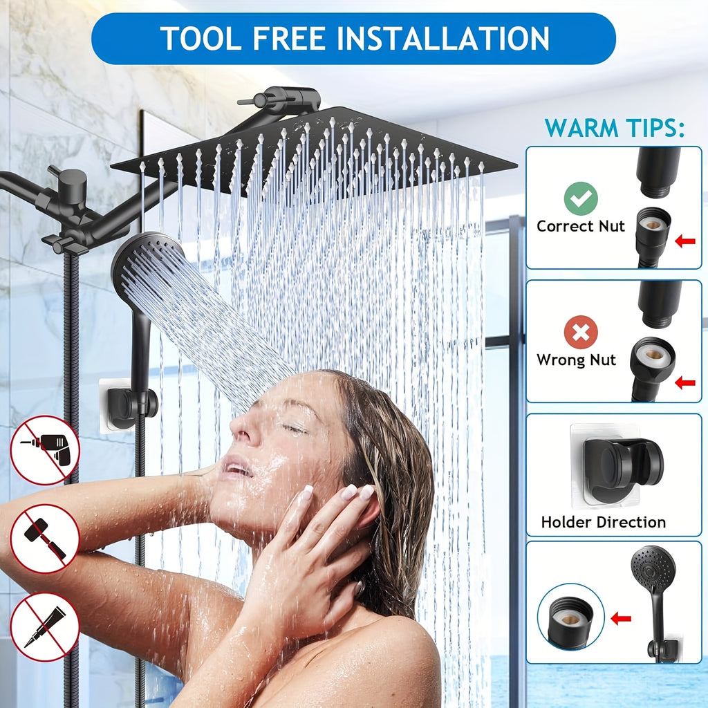 Modern Luxury Shower Head, 8/10/12 Inch Shower Head with Handheld Spray Combo And Adjustable Arm, High Pressure Rain Shower Head, Electroplated/Black Shower Showerhead, Handheld Showerhead, Contemporary Design