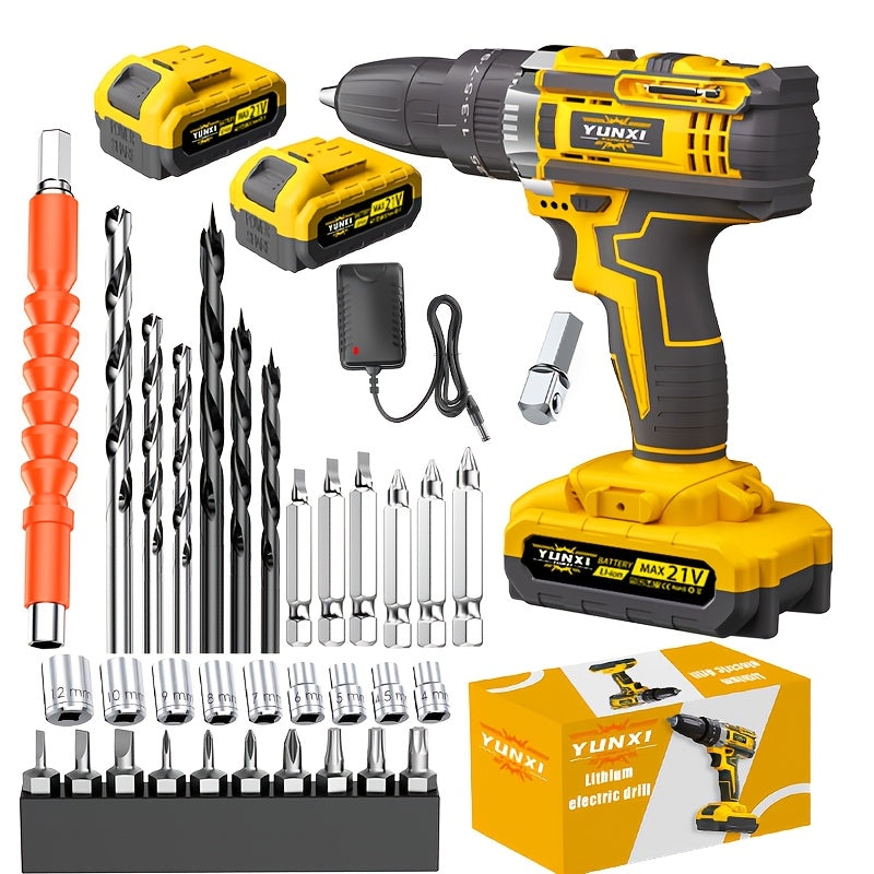 Cordless Drill Set with Work Light & Quick Charger – Multifunctional Rechargeable Wireless Portable Drill for Wood Metal Home Projects