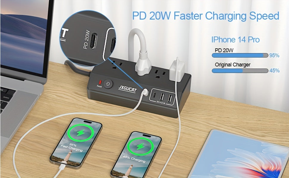 Desk Clamp Power Strip with USB-C 20W PD Fast Charging, 4 Outlets 4 USB Ports Surge Protector, 8.8Ft Flat Plug Extension Cord, Removable Desktop Charging Station