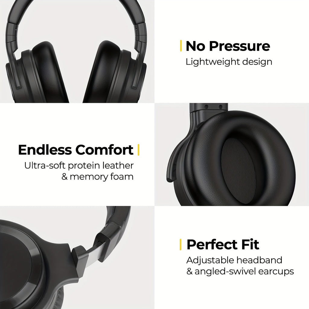 Active Noise Cancelling Headphones Wireless Headphones with Rich Bass, Clear Calls, 30 Hours Playtime, Comfort Fit, Black