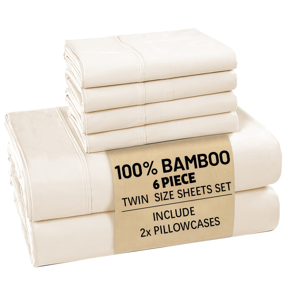 Luxury Bamboo Bed Sheet Set 4/6pcs – 5-Star Hotel Cooling Sheets for Hot Sleepers, Deep Pocket Up to 16", Breathable Viscose Bedding with Fitted Sheet & Pillowcases, Twin Full Queen King, 7 Colours