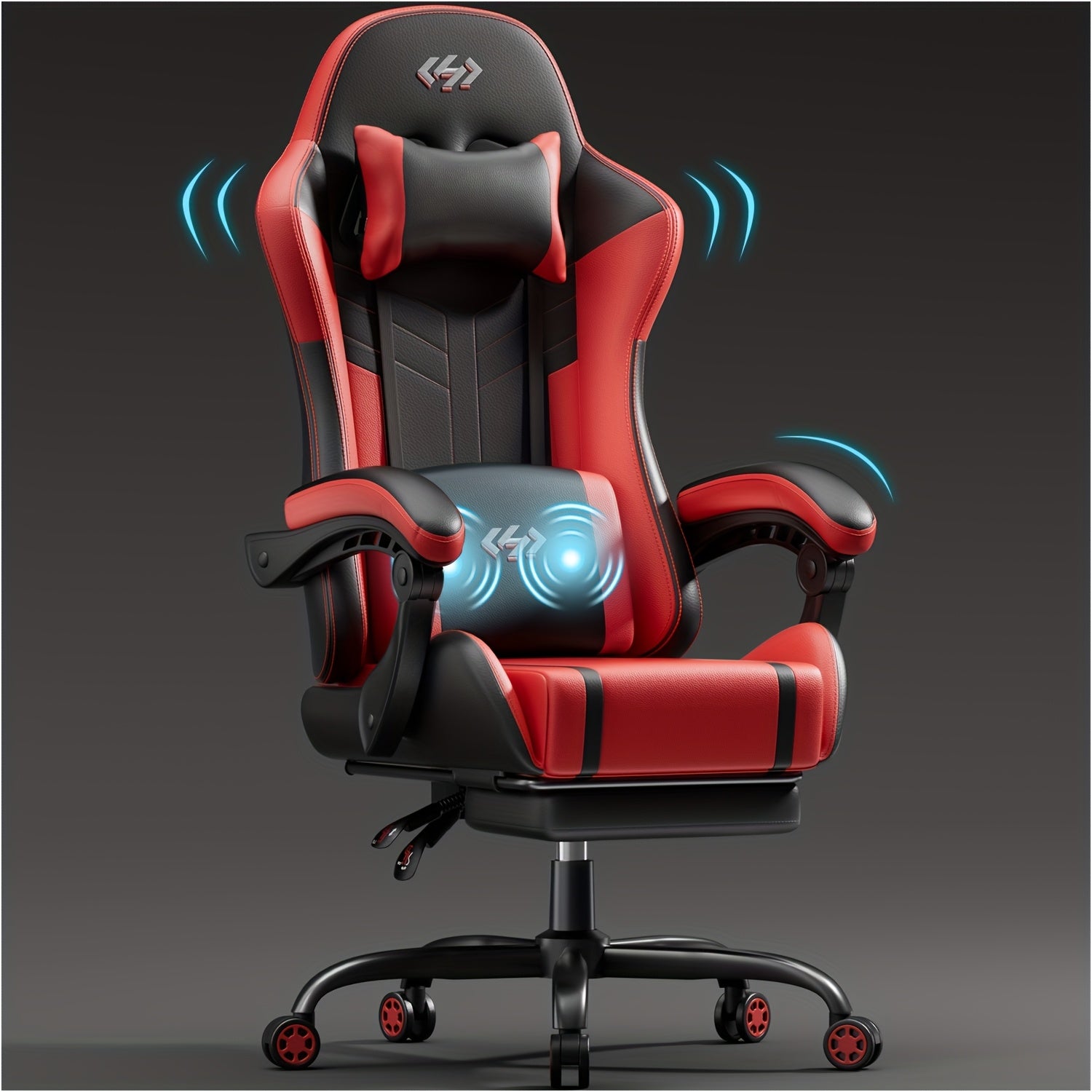Ergonomic Gaming Chair with Pocket Spring Cushion and Massage Lumbar Support - Height Adjustable PU Leather Computer Chair, Memory Foam Headrest, Reclining Backrest, Footrest, 330 lb Capacity Canada