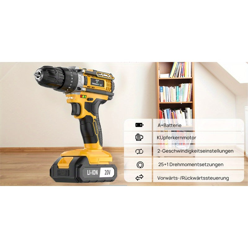 20V Industrial Electric Cordless Impact Drill, Drilling Concrete Walls, Powerful Performance, Easy to Drill Holes, Can Tighten Screws, 3/8-inch Keyless Chuck, 18+3 Torque Setting, Built-in LED Light, 35Nm Maximum Torque, 2.0Ah Battery, Perfect Gift
