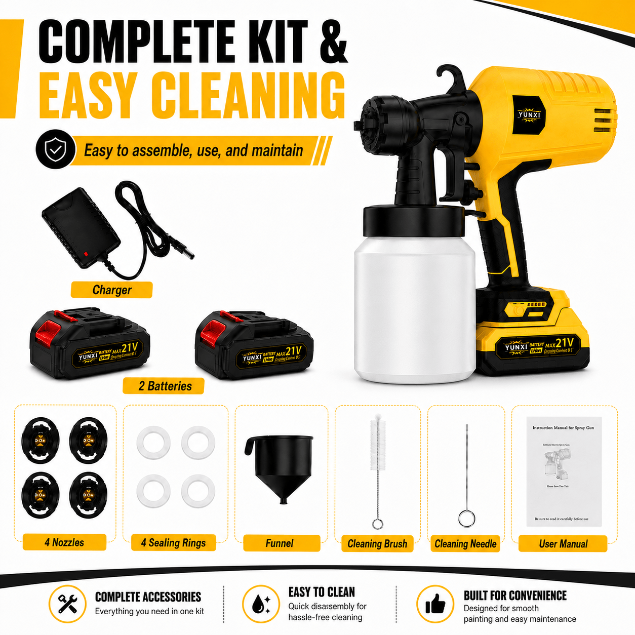 Cordless Paint Sprayer with Rechargeable Battery, High-Pressure Electric Spray Gun for Furniture, Cabinets, Fences, Walls & Doors, Variable Flow DIY Paint Sprayer for Home Renovation