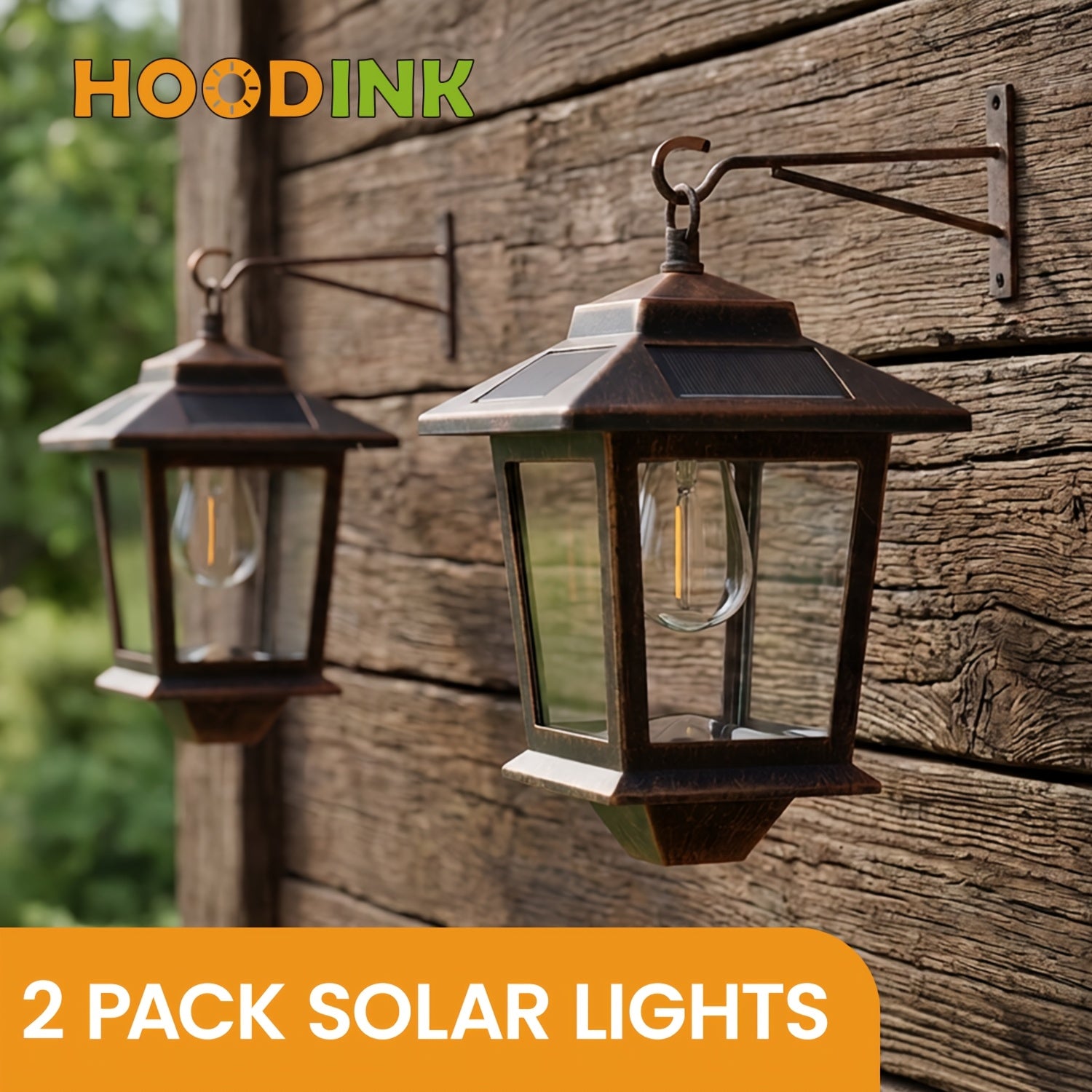 Set of 2 Solar-Powered Wall Lanterns, Designed for Outdoor Use, Featuring 4 Solar Panels, LED Lights That Operate from Dusk Till Dawn, Rust-Resistant And Waterproof with Hooks Included